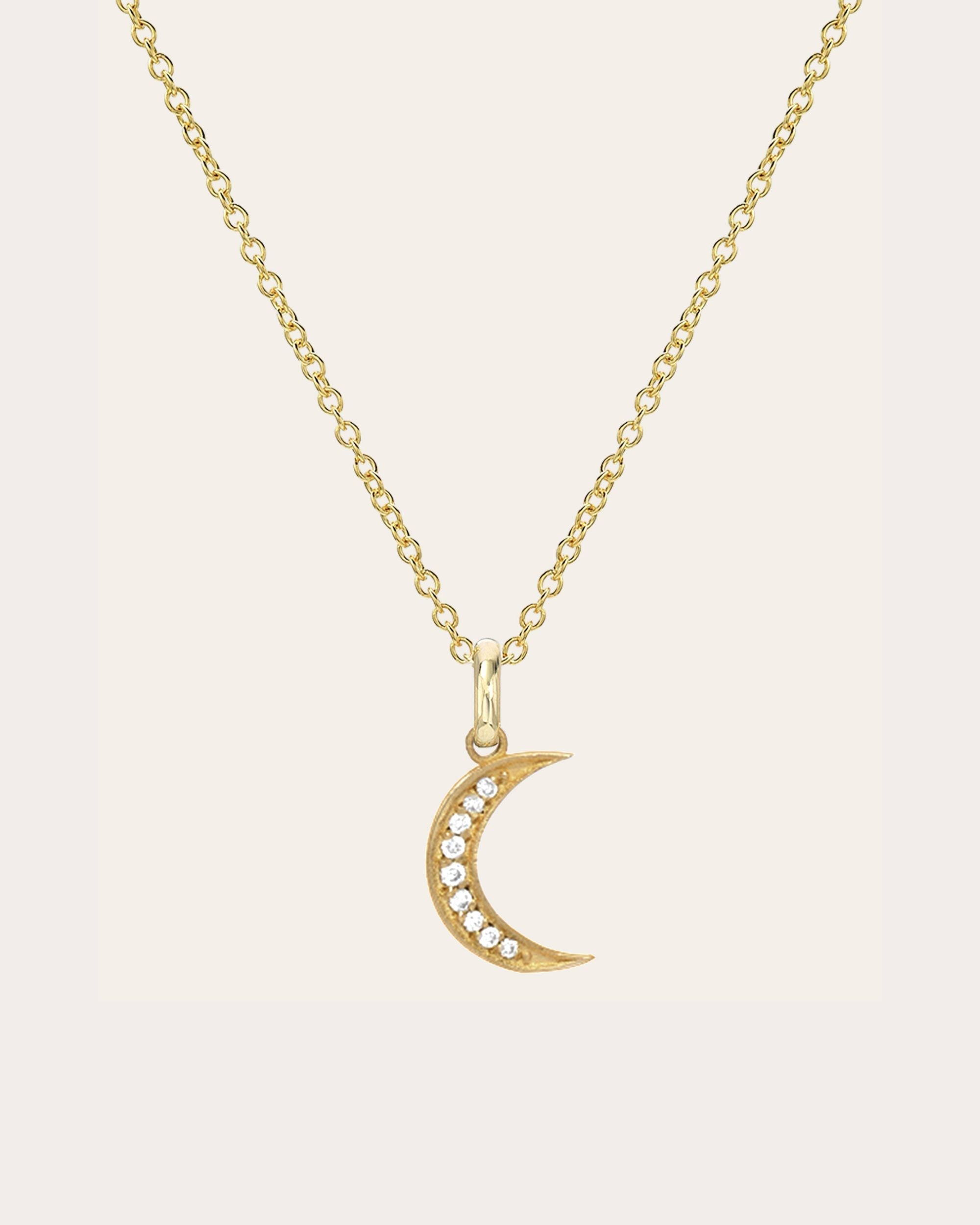 14K Gold Diamond Moon Pendant