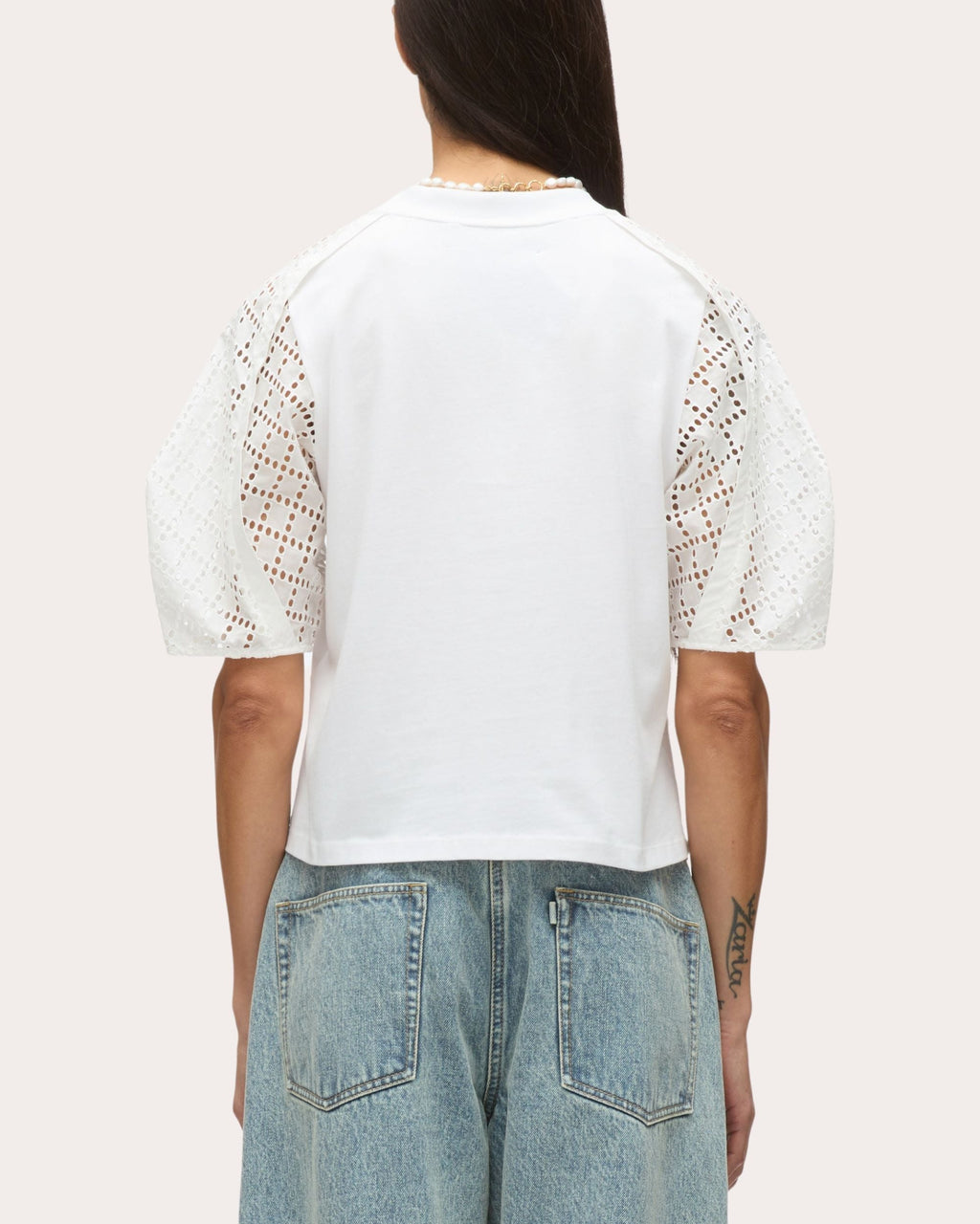 Broderie Anglaise Paneled Cotton Jersey Top