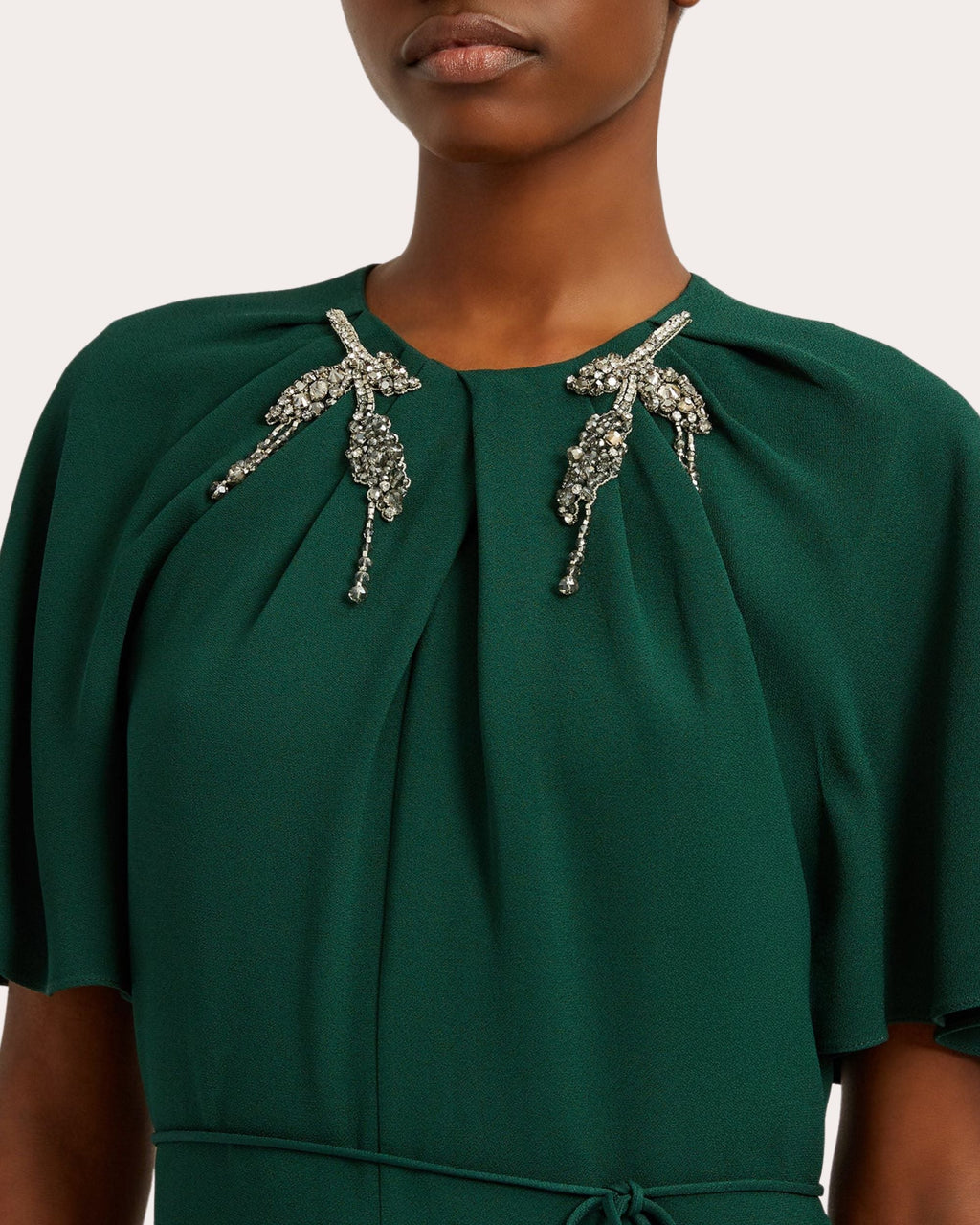 Crystal Brooch Crepe A-Line Midi Dress