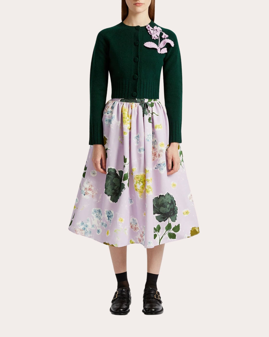 Cropped Floral Appliquéd Wool Cardigan