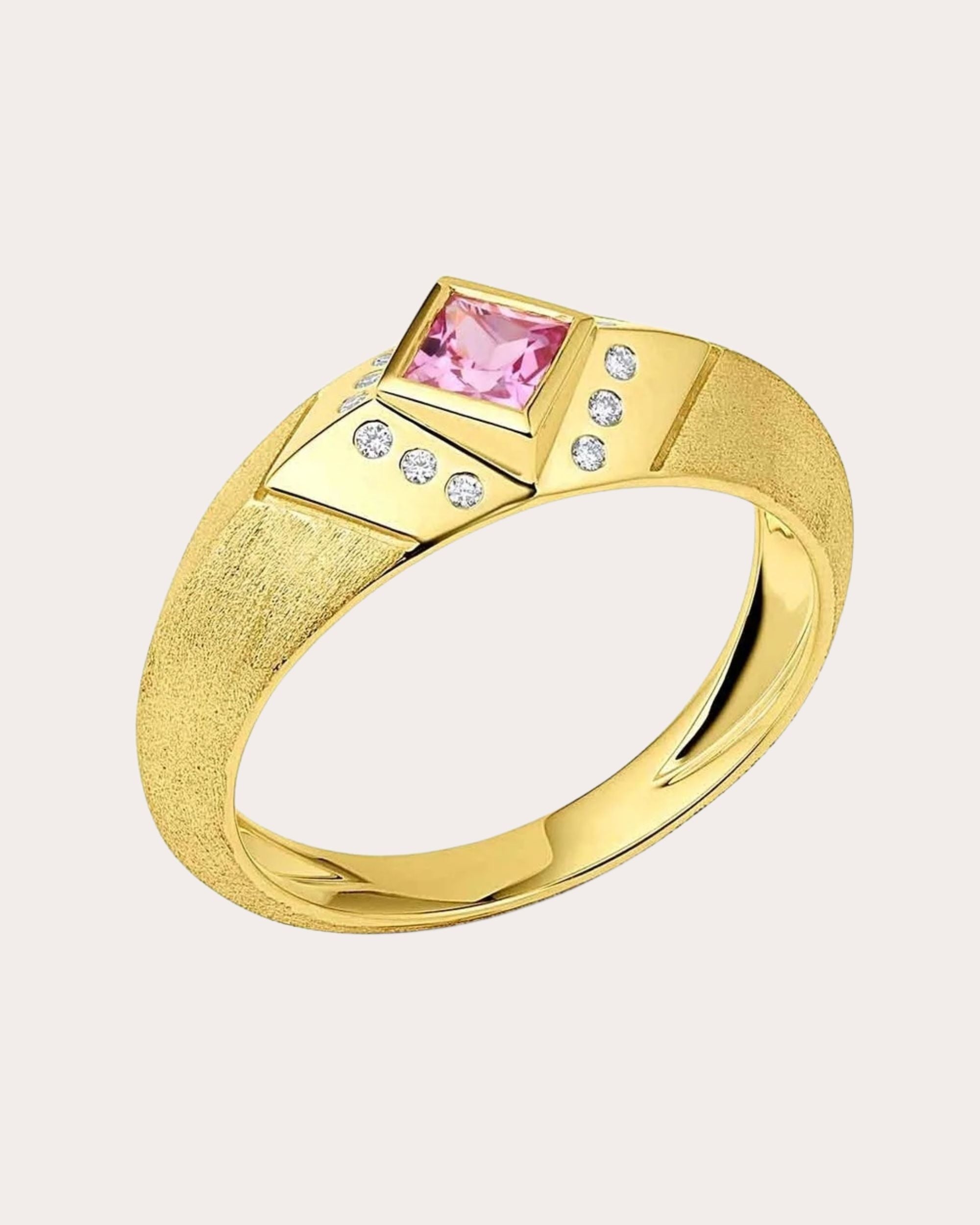 Knife Edge 18K Gold Sapphire and Diamond Signet Ring