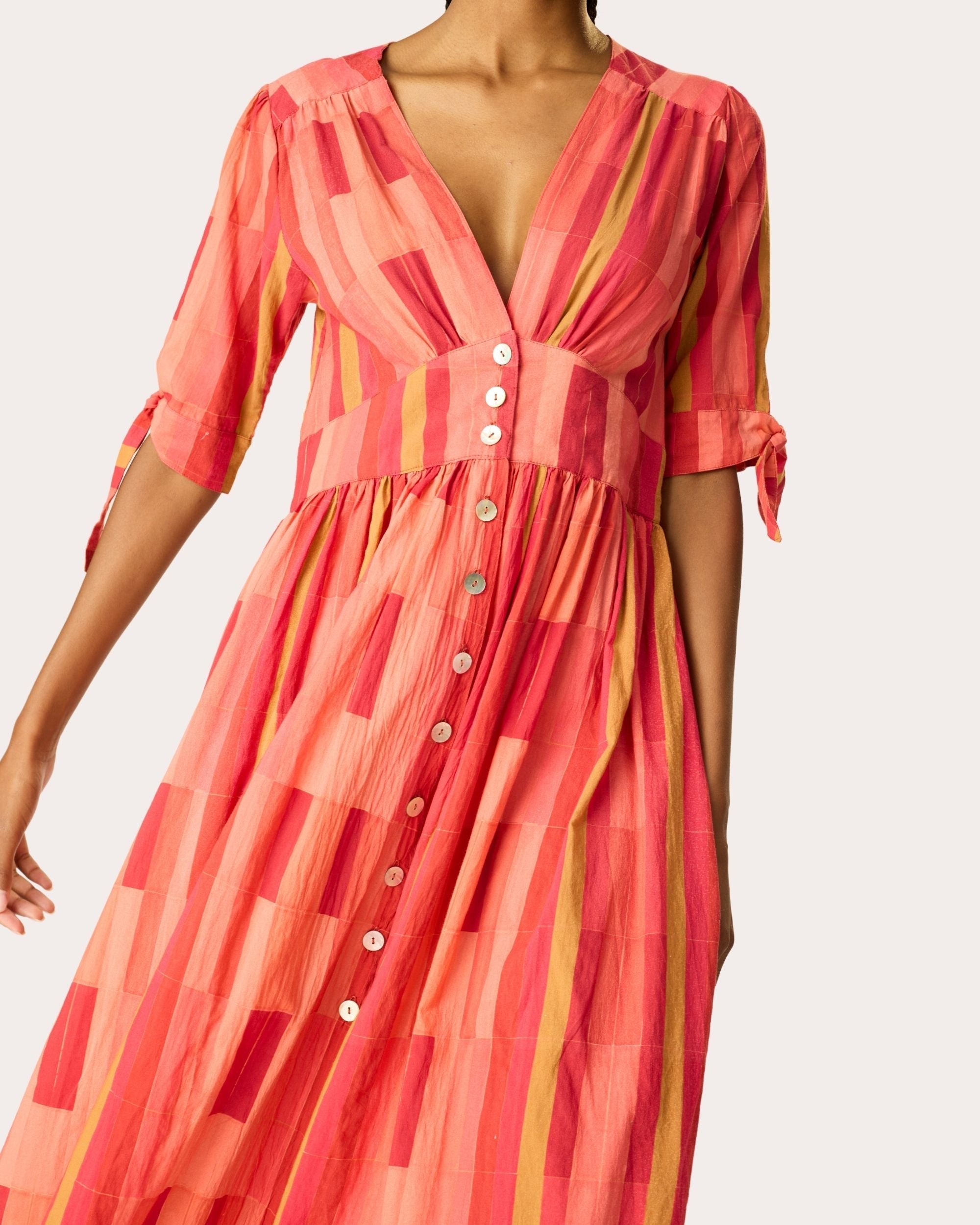 Layla Cotton Tie-Sleeve Button Midi Dress