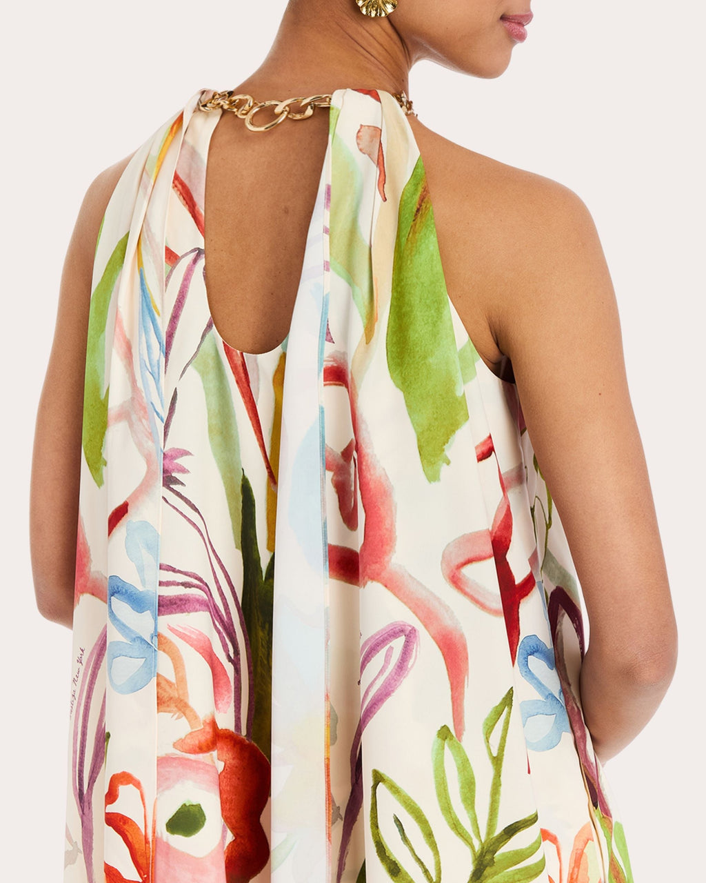 Bijou Floral Twill Chain Halter Mini Dress