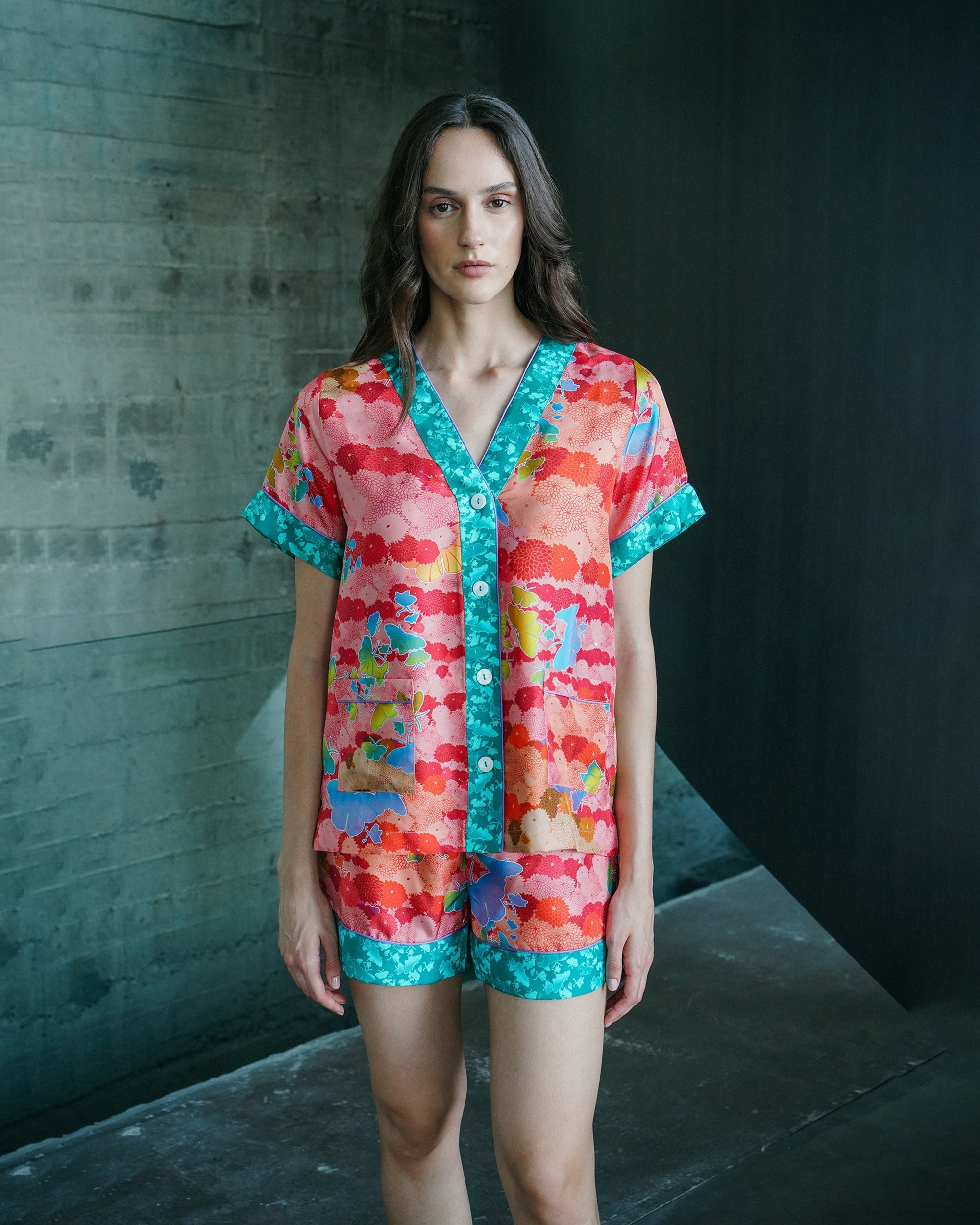 Sumi Niwa Silk Short-Sleeve Pajama Set