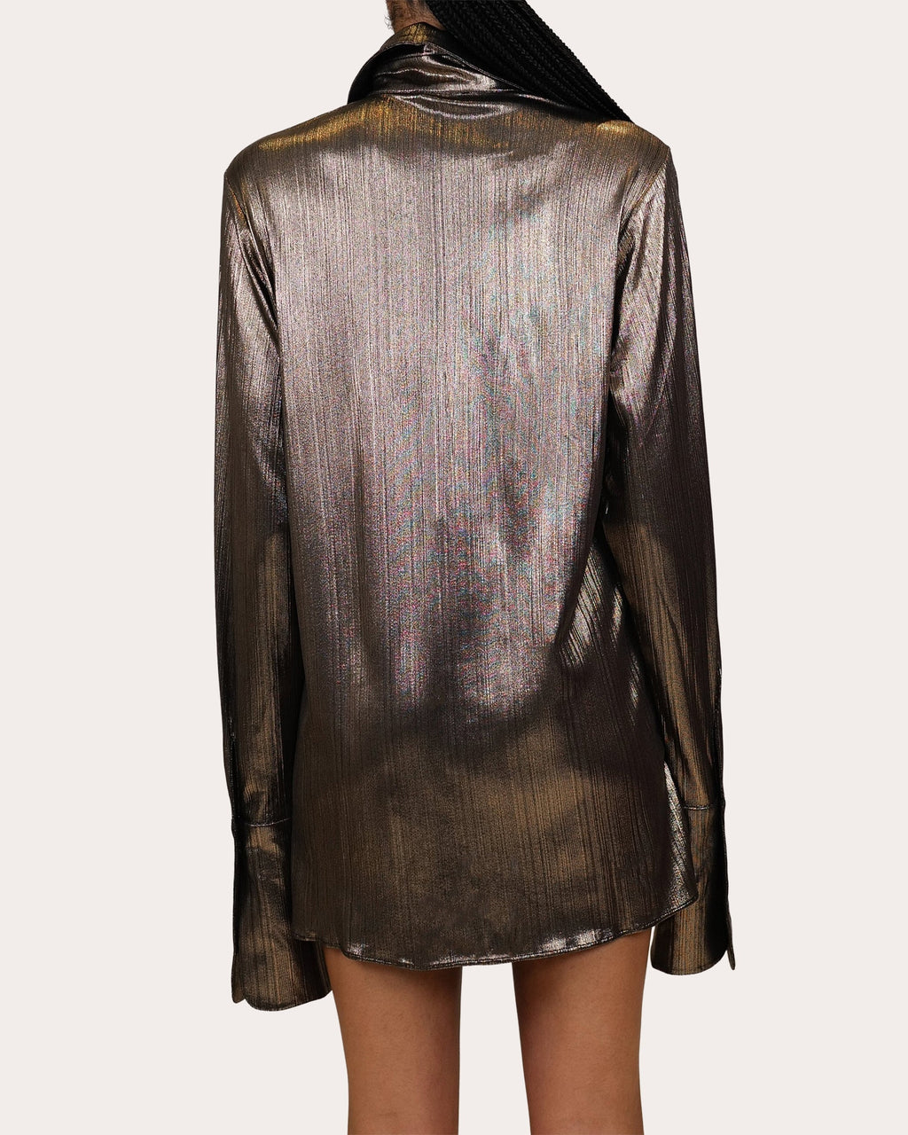 Kareena Metallic Lamé Mini Shirt Dress
