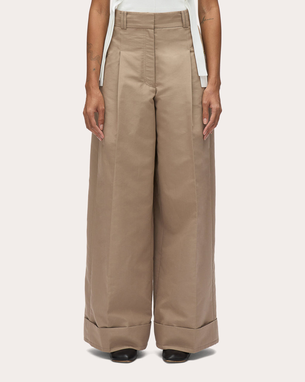 Pleated Poplin Wide-Leg Pants