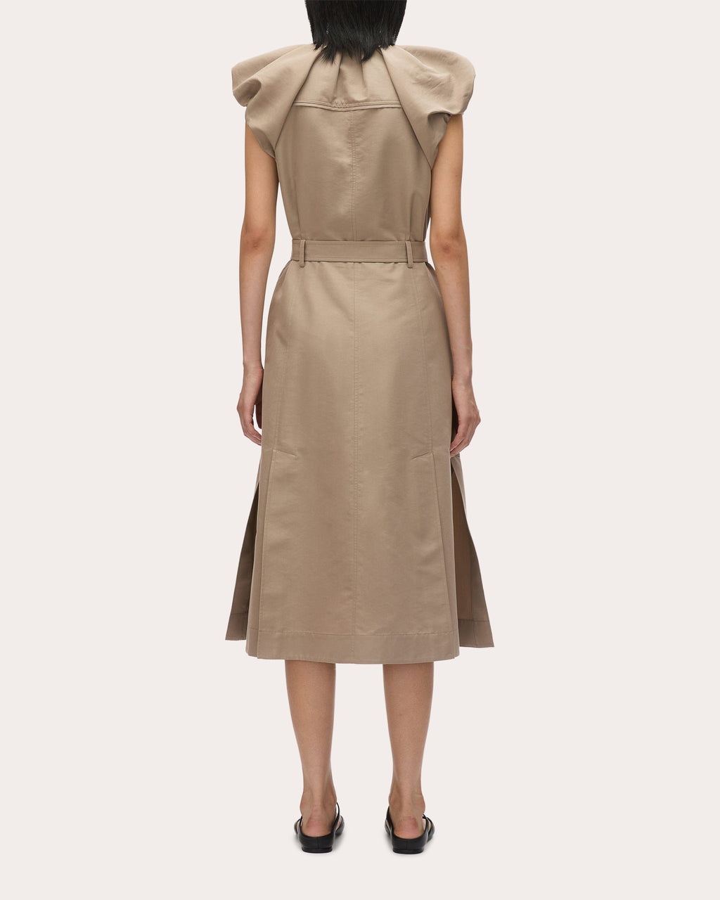 Belted Gathered Poplin Midi Shirt Dress