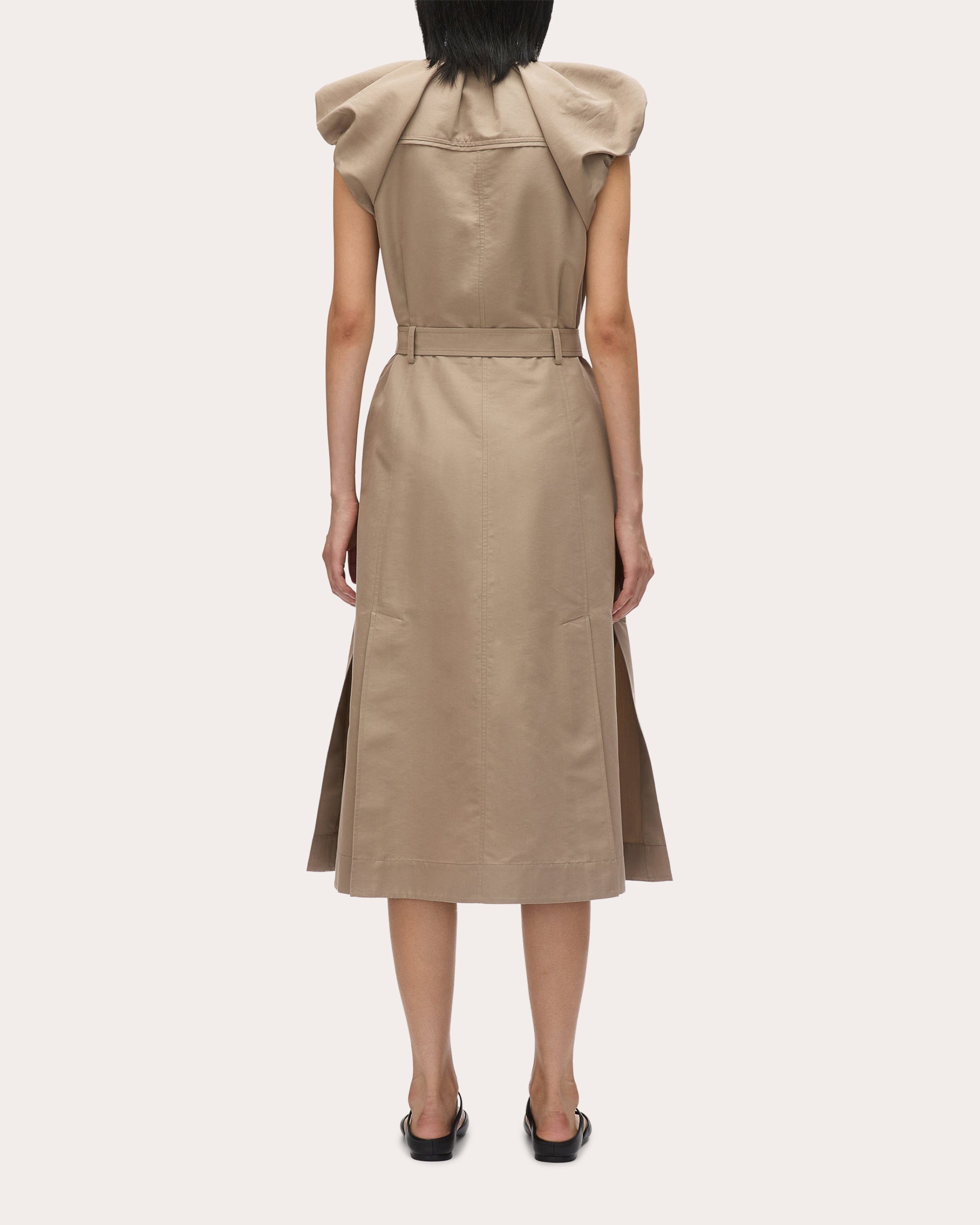 Belted Gathered Poplin Midi Shirt Dress