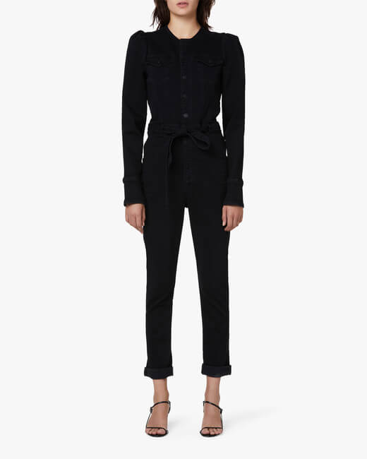Puff-Sleeve Denim Jumpsuit