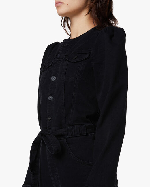Puff-Sleeve Denim Jumpsuit
