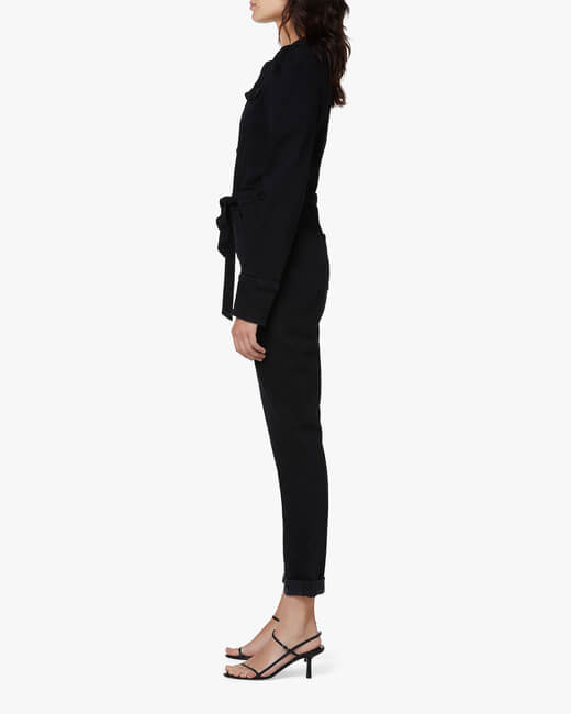 Puff-Sleeve Denim Jumpsuit