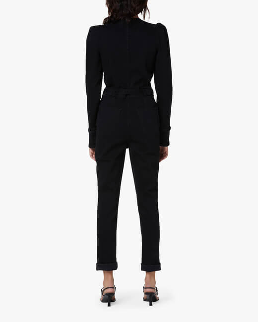 Puff-Sleeve Denim Jumpsuit