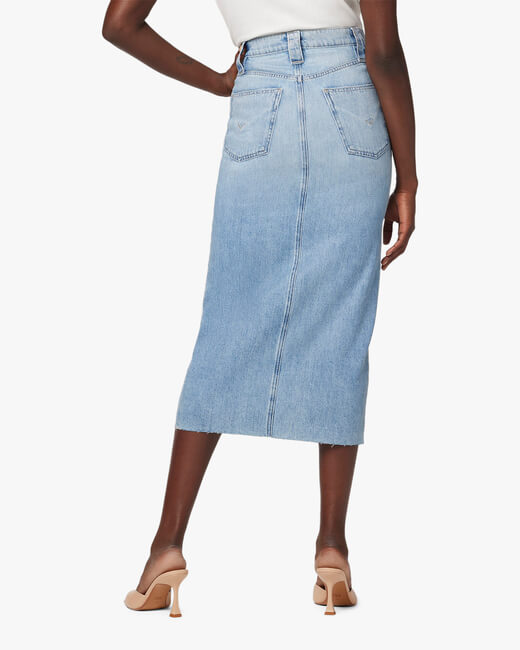 Button-Front Denim Pencil Skirt