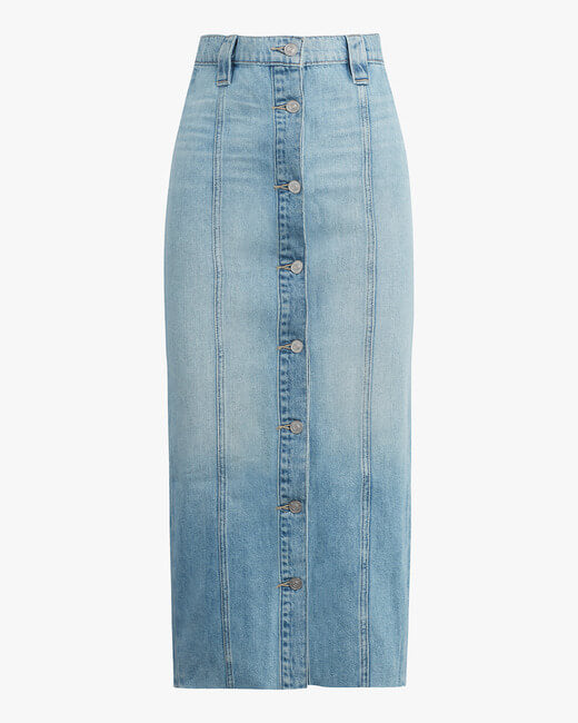 Button-Front Denim Pencil Skirt