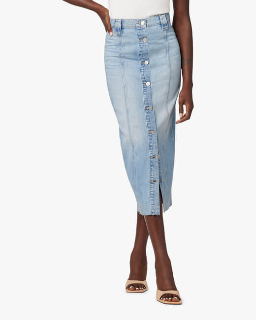 Button-Front Denim Pencil Skirt