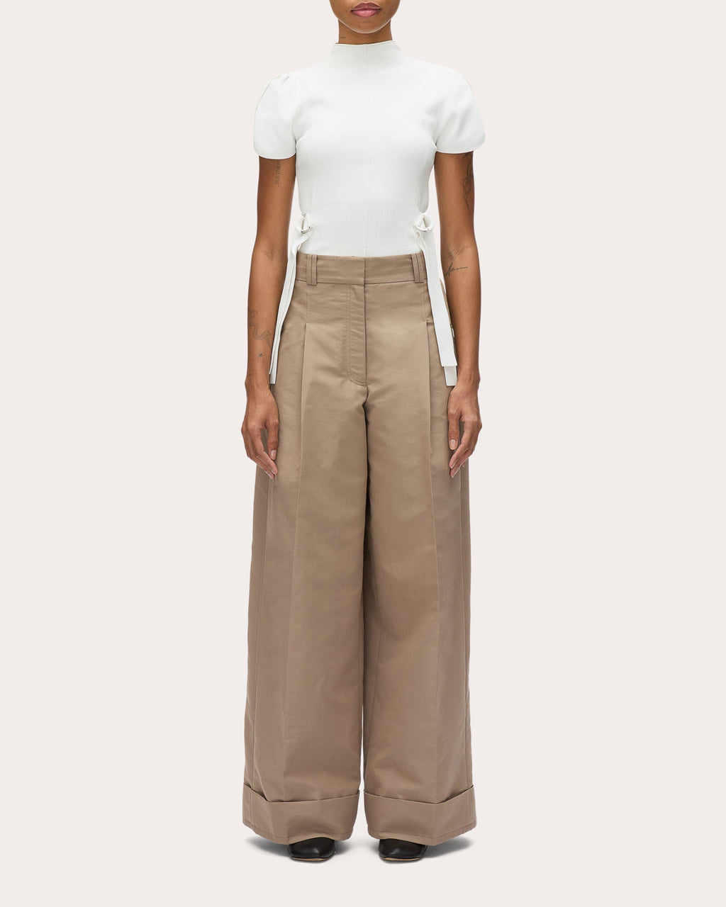 Pleated Poplin Wide-Leg Pants
