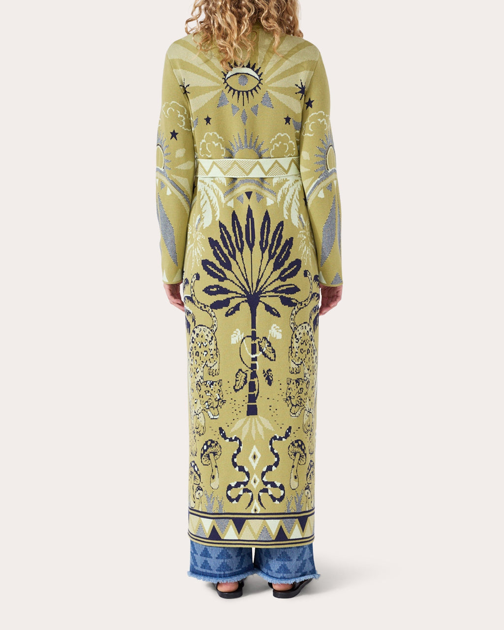 Magic Leopard Belted Cotton-Jacquard Long Cardigan