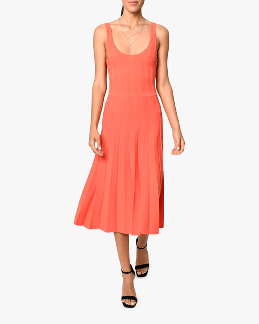 Sunburst Pleat Scoop Neck Dress
