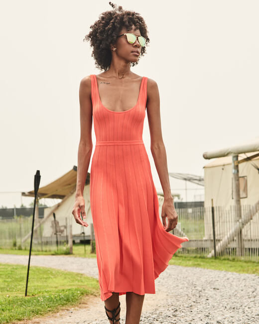 Sunburst Pleat Scoop Neck Dress