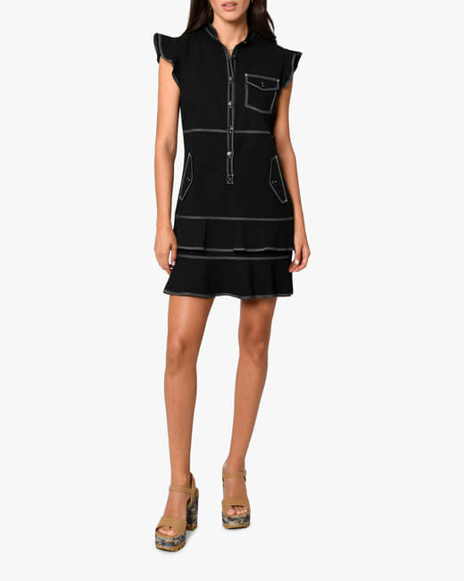 Button-Front Flounce Mini Dress