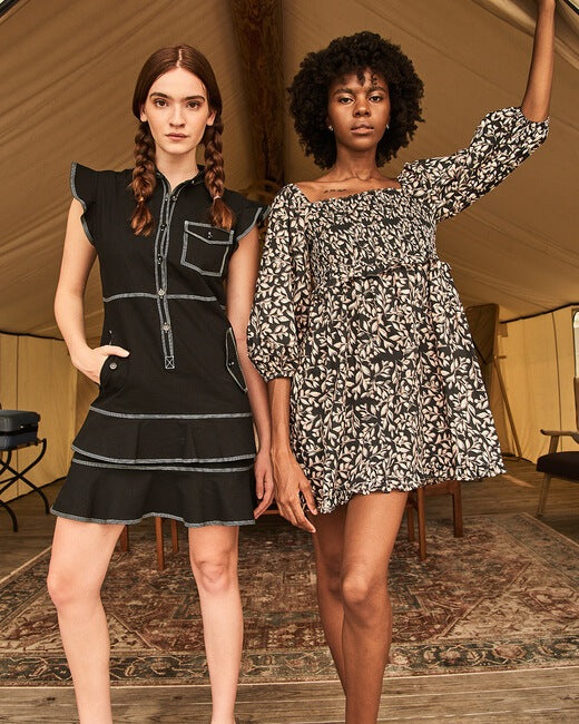 Button-Front Flounce Mini Dress
