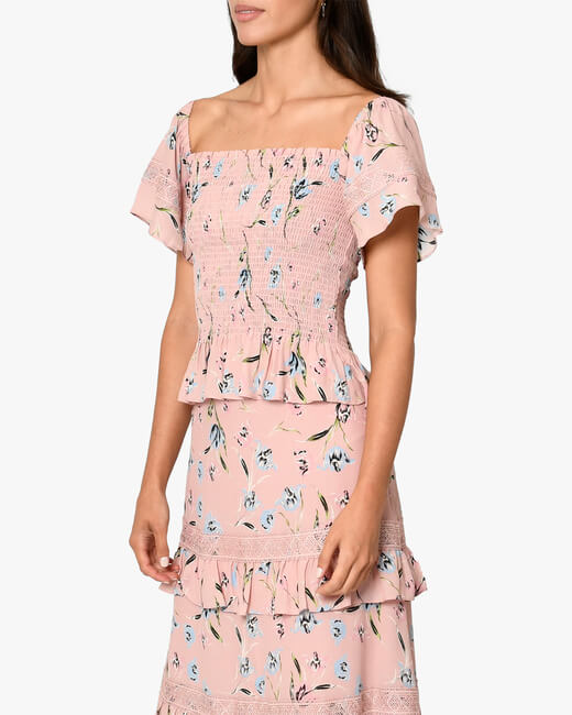 Tossed Tulip Smocked Crop Top