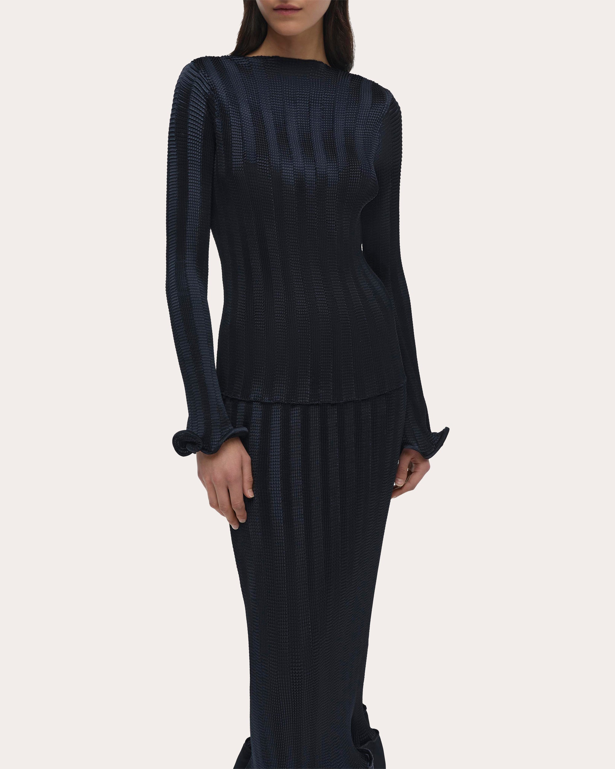 Carys Textured Stripe Flare-Sleeve Top