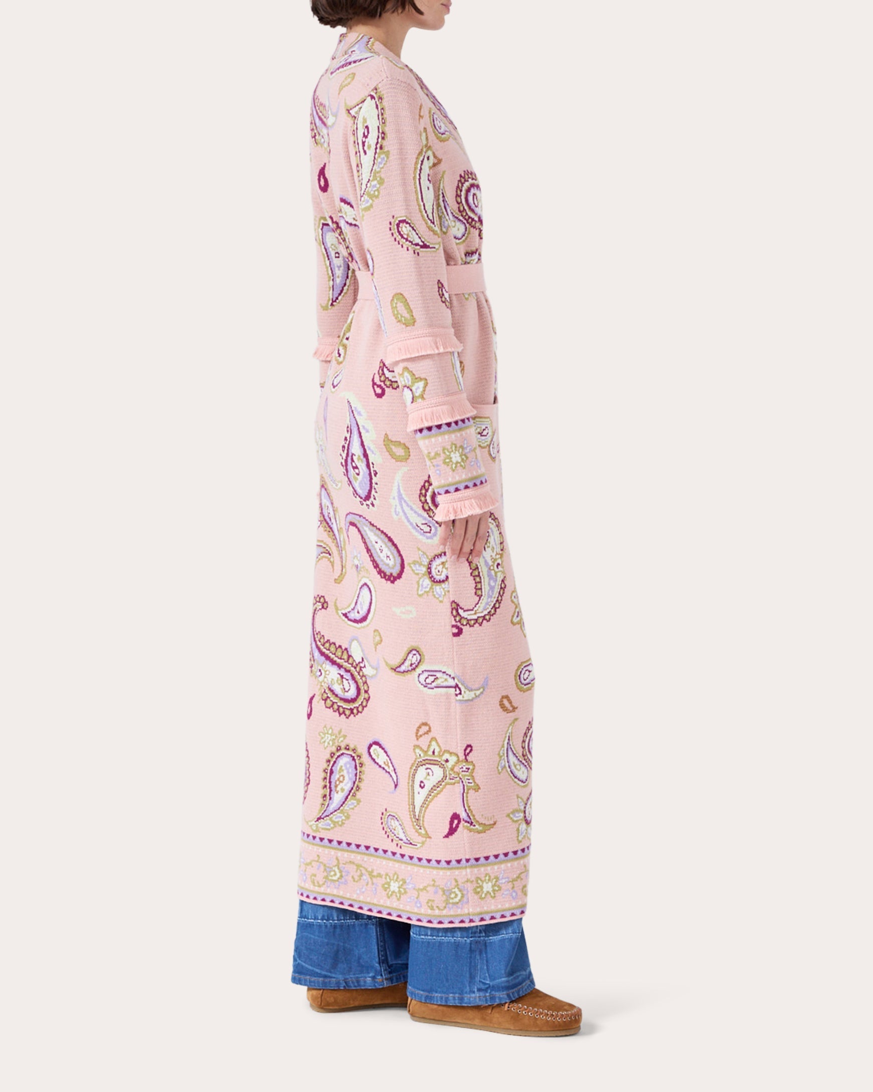 Jimi Belted Paisley Cotton-Jacquard Long Cardigan