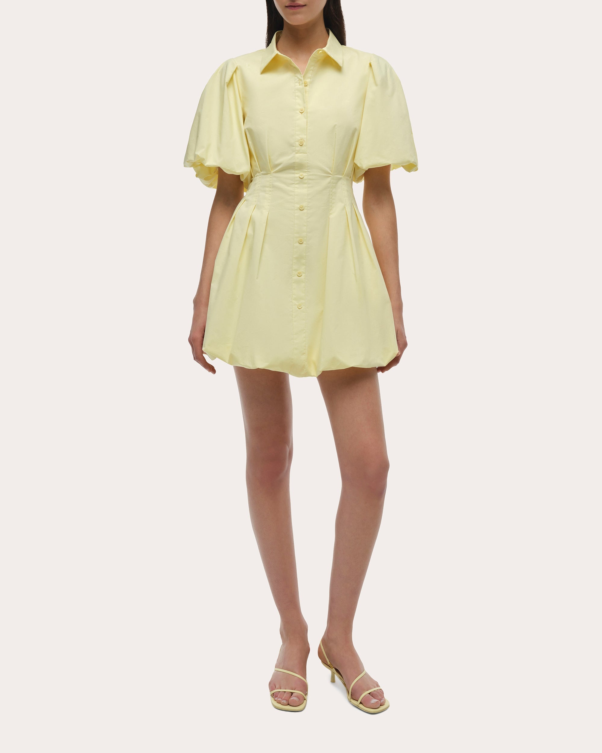 Cleo Poplin Puff-Sleeve Mini Shirt Dress