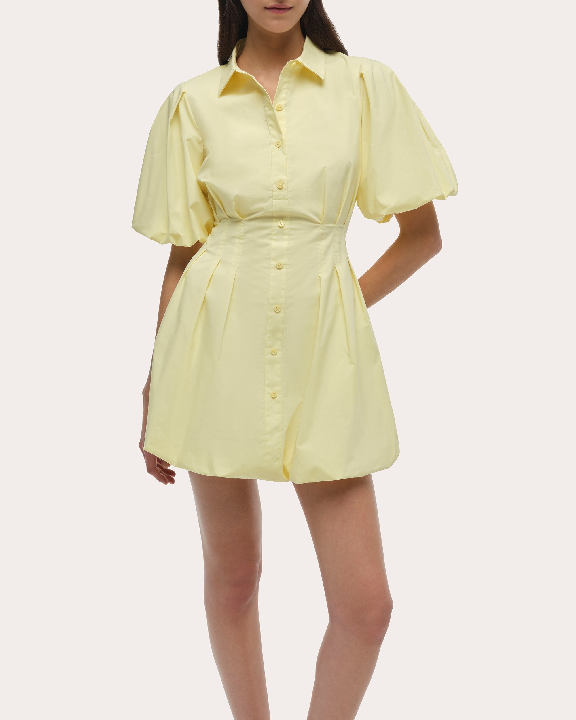 Cleo Poplin Puff-Sleeve Mini Shirt Dress
