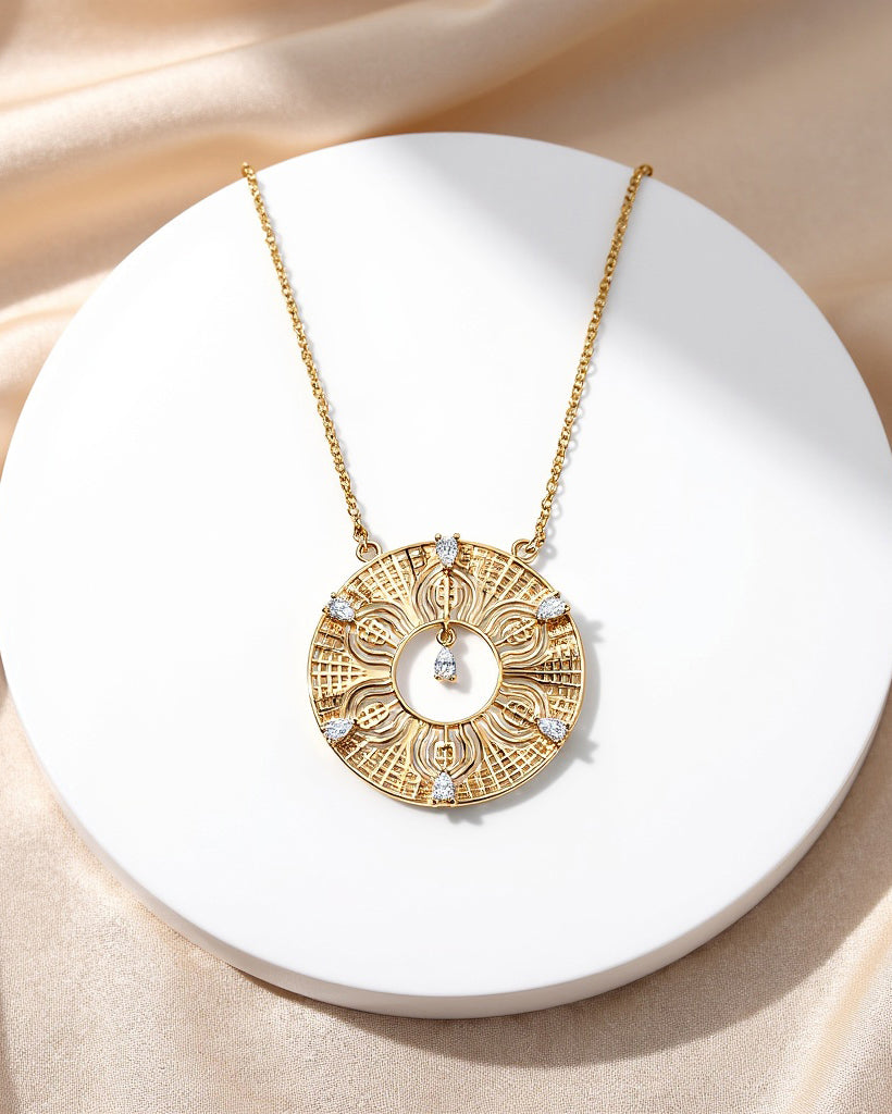 963Hz Frequency 14K Gold Diamond Pendant Necklace