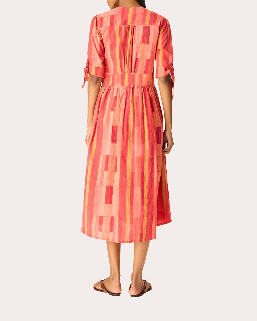 Layla Cotton Tie-Sleeve Button Midi Dress