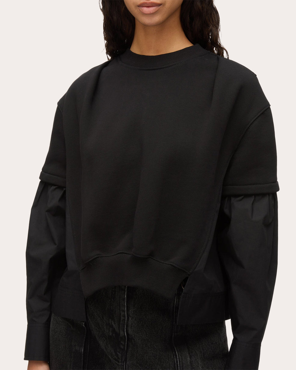 Gathered French Terry Poplin Combo Sweatshirt