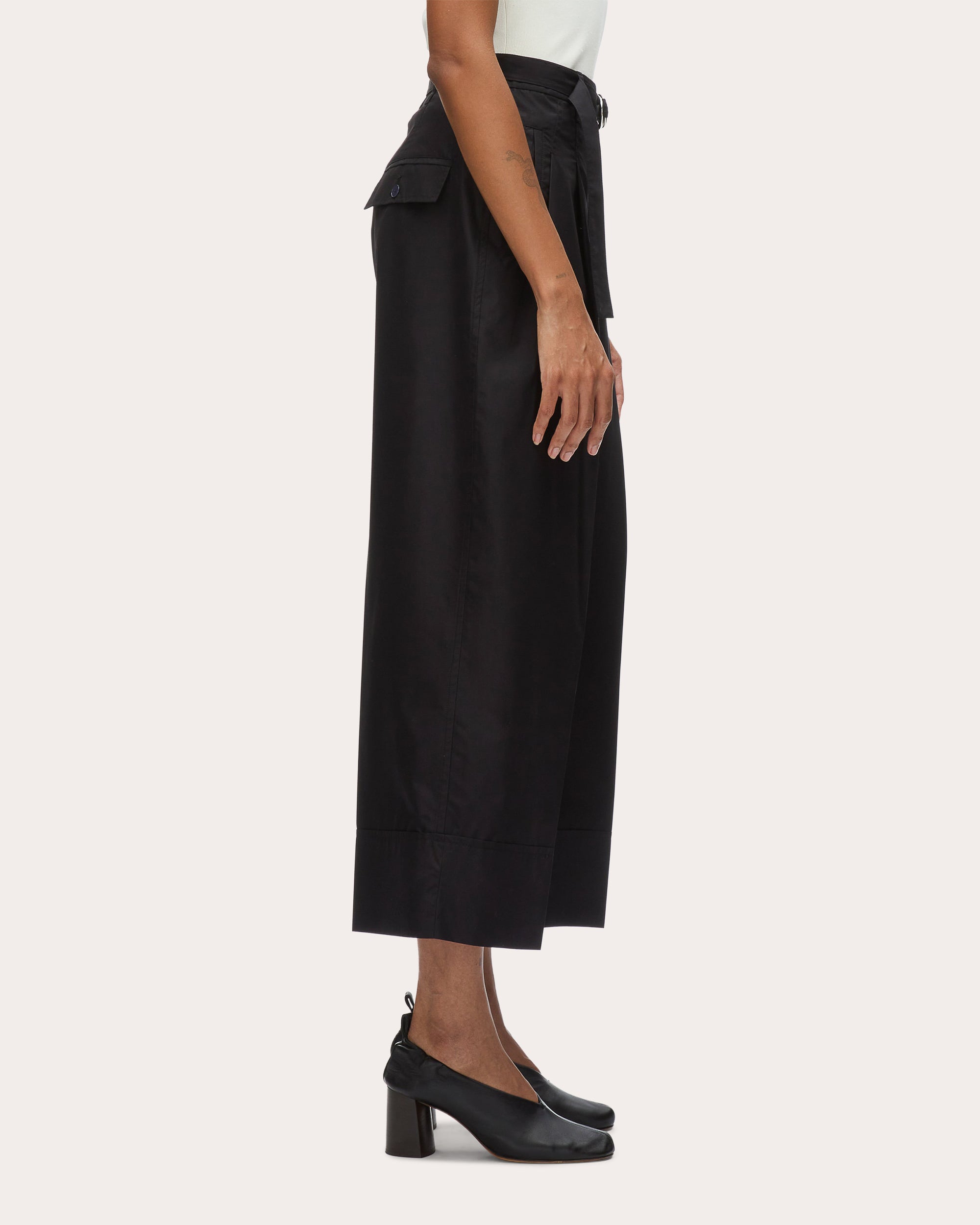 Cropped Pleated Wide-Leg Poplin Pants