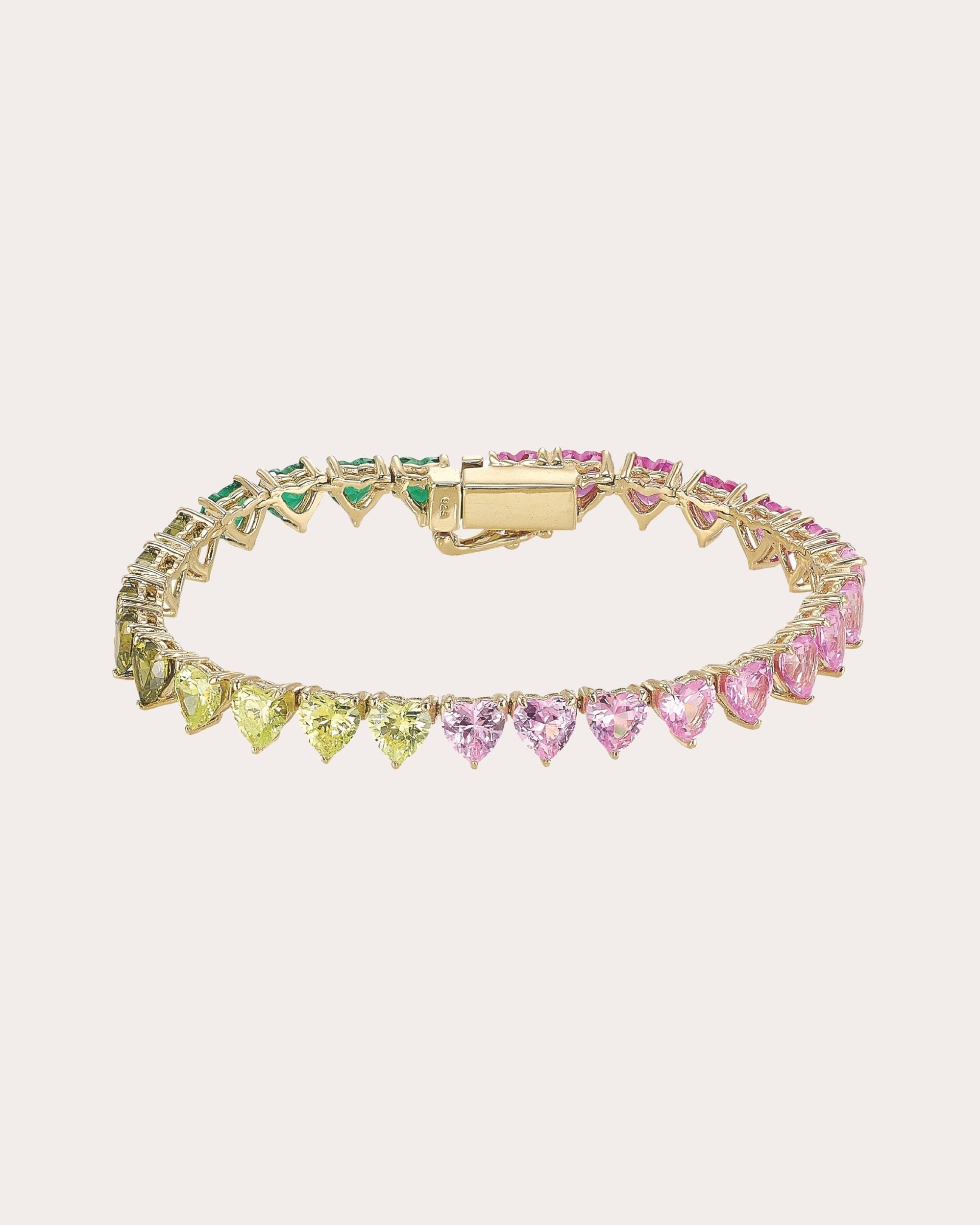 Peony 18K Gold Vermeil Lab-Grown Multi-Stone Eternity Heart Bracelet