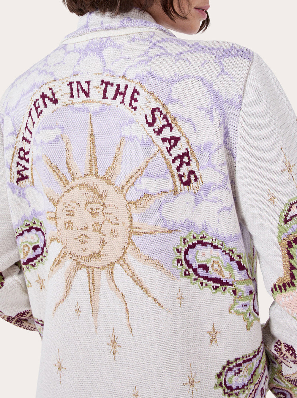 Written in the Stars Faux Fur Trimmed Jacquard Knit Coat