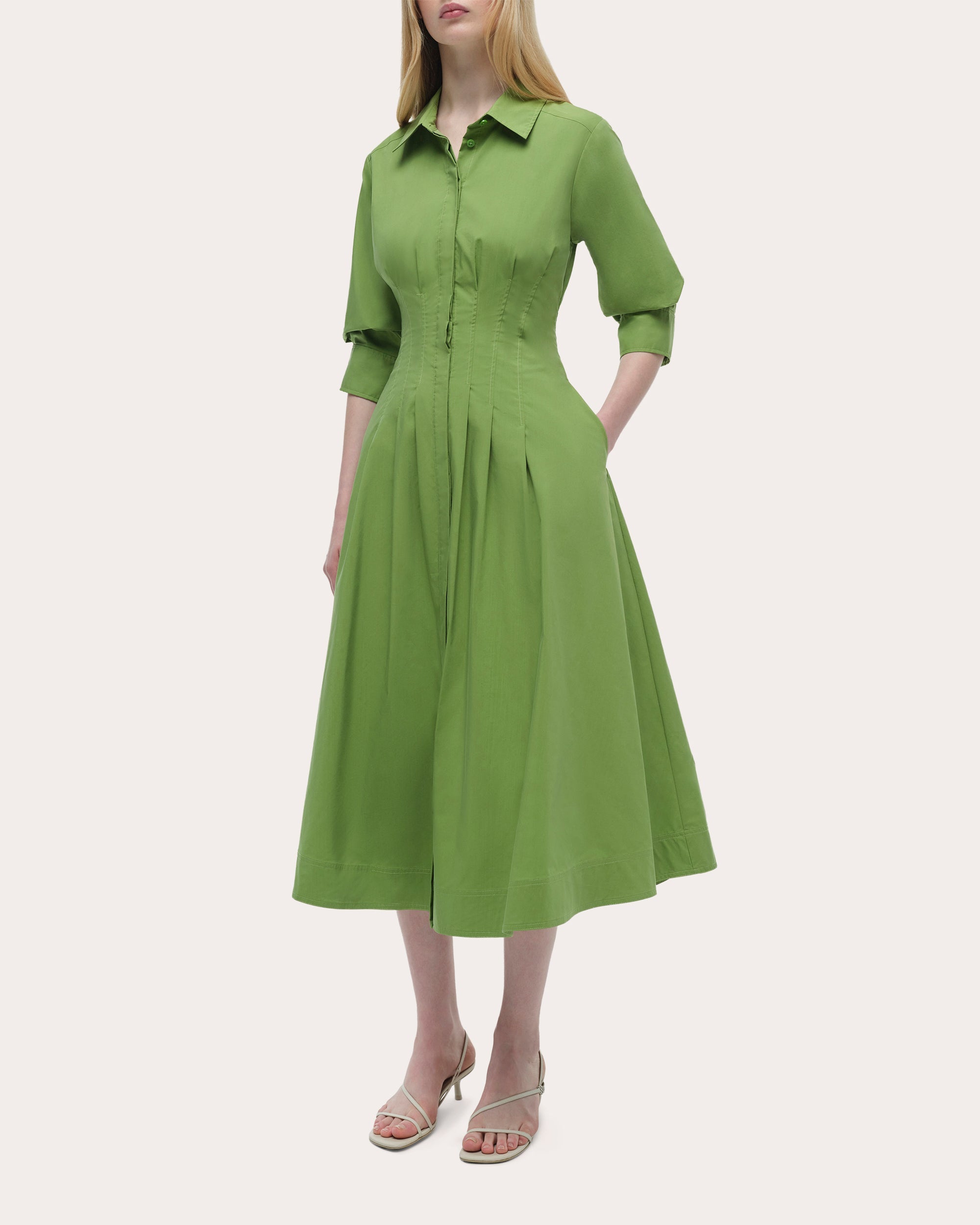 Jazz Poplin Pintuck Midi Dress