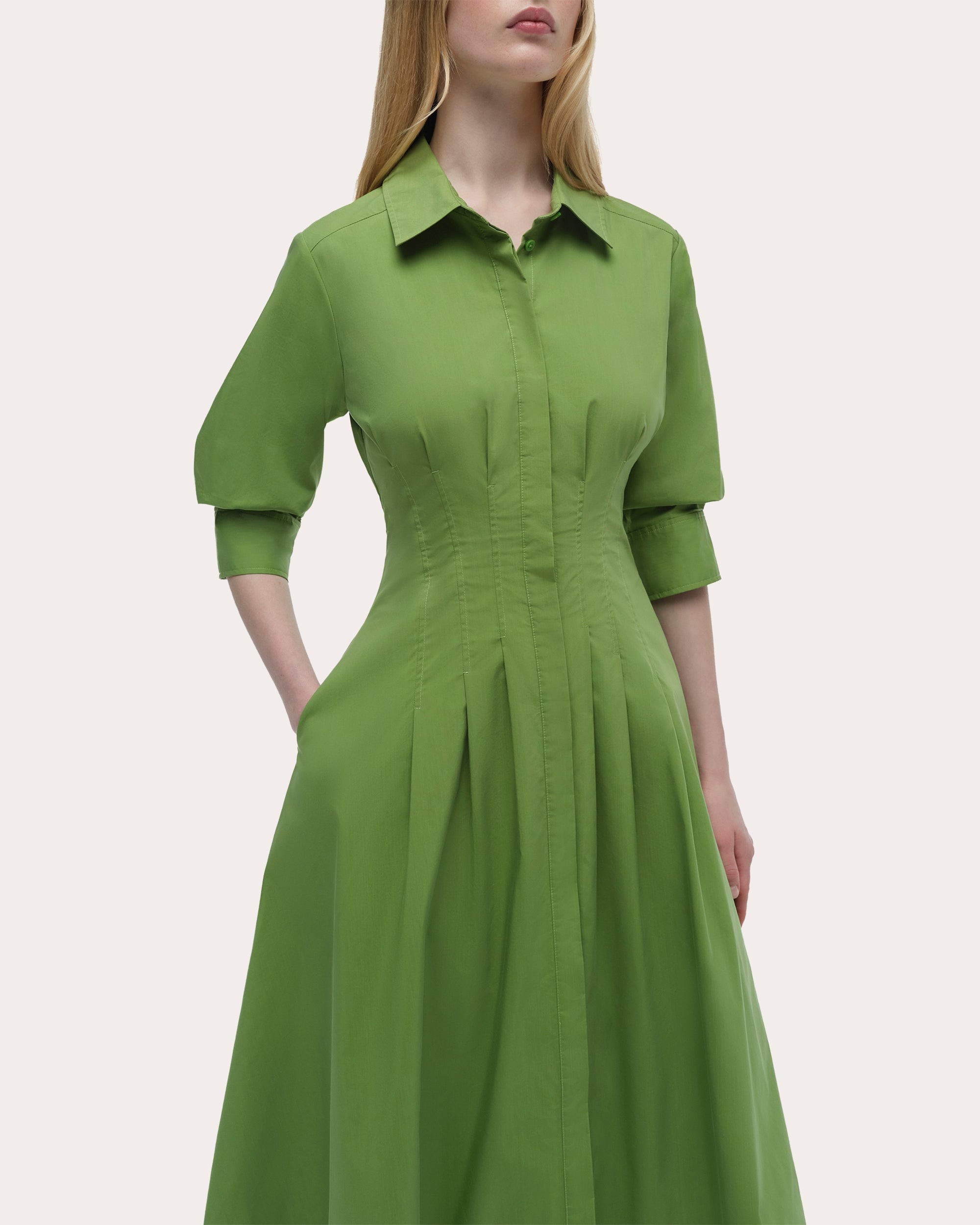 Jazz Poplin Pintuck Midi Dress