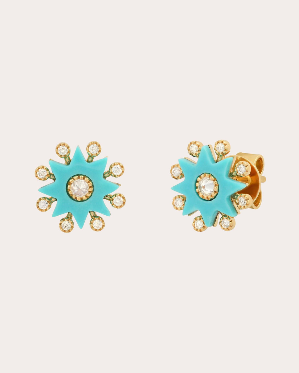 Small Comète 18K Gold Turquoise and Diamond Stud Earrings