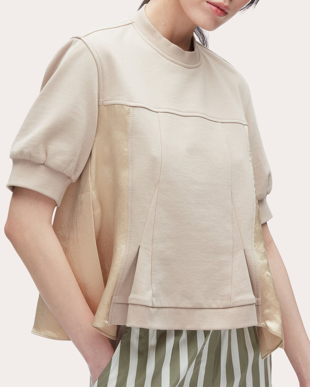Paneled Cotton Jersey and Satin Top