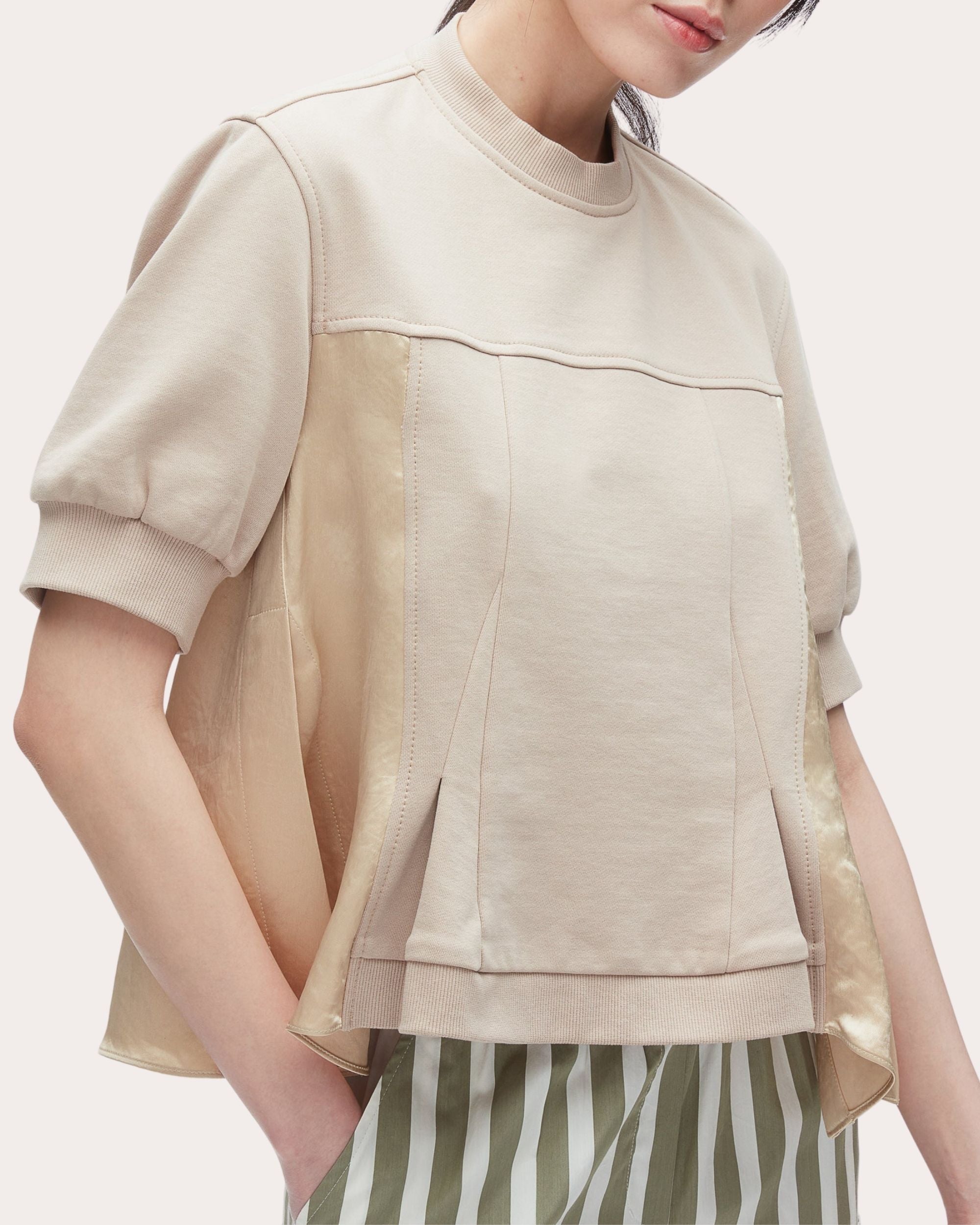 Paneled Cotton Jersey and Satin Top