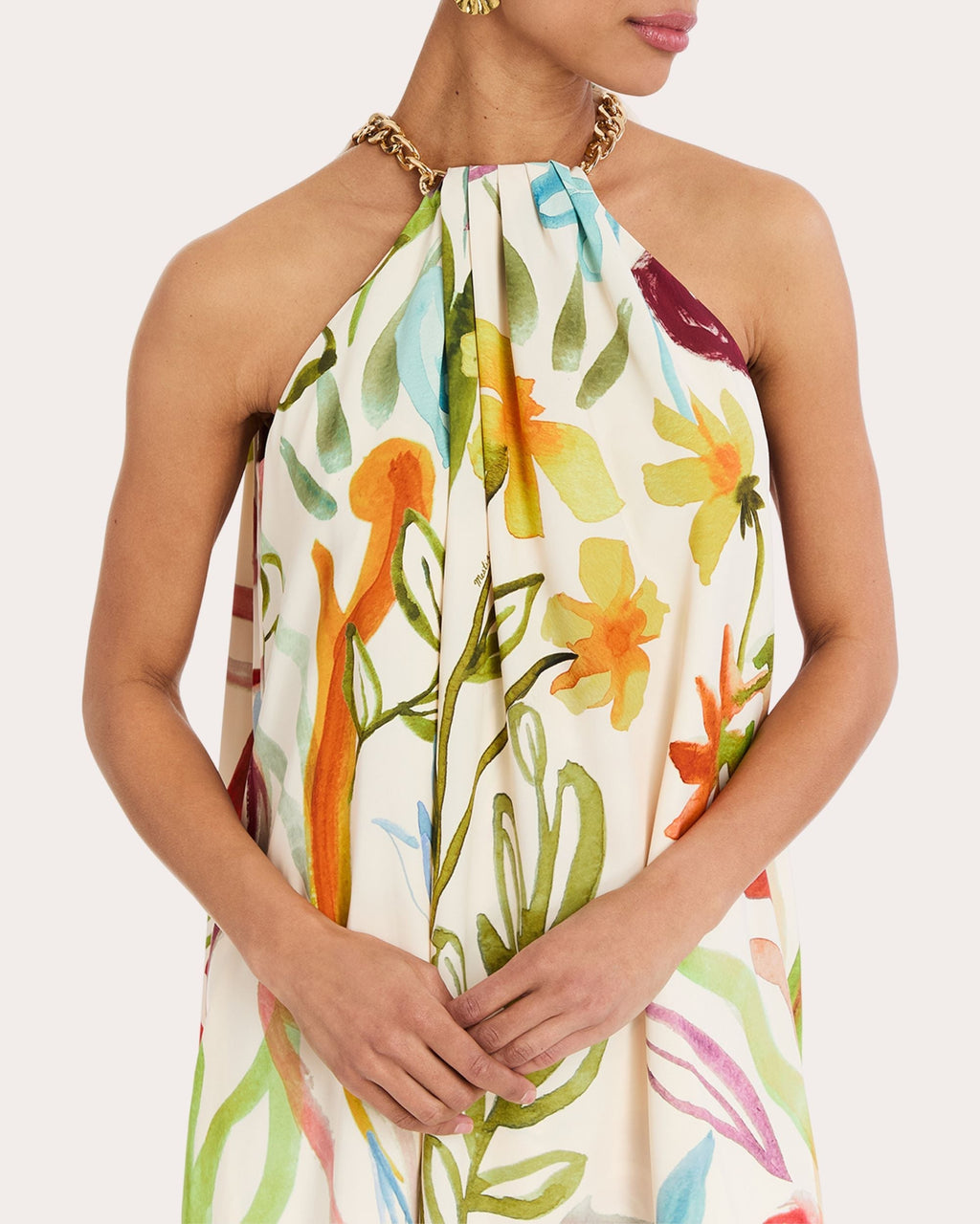 Bijou Floral Twill Chain Halter Mini Dress