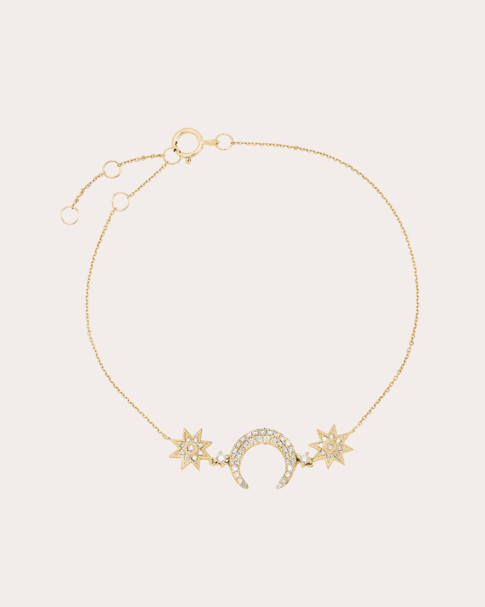 Moon and Star 18K Gold Diamond Bracelet