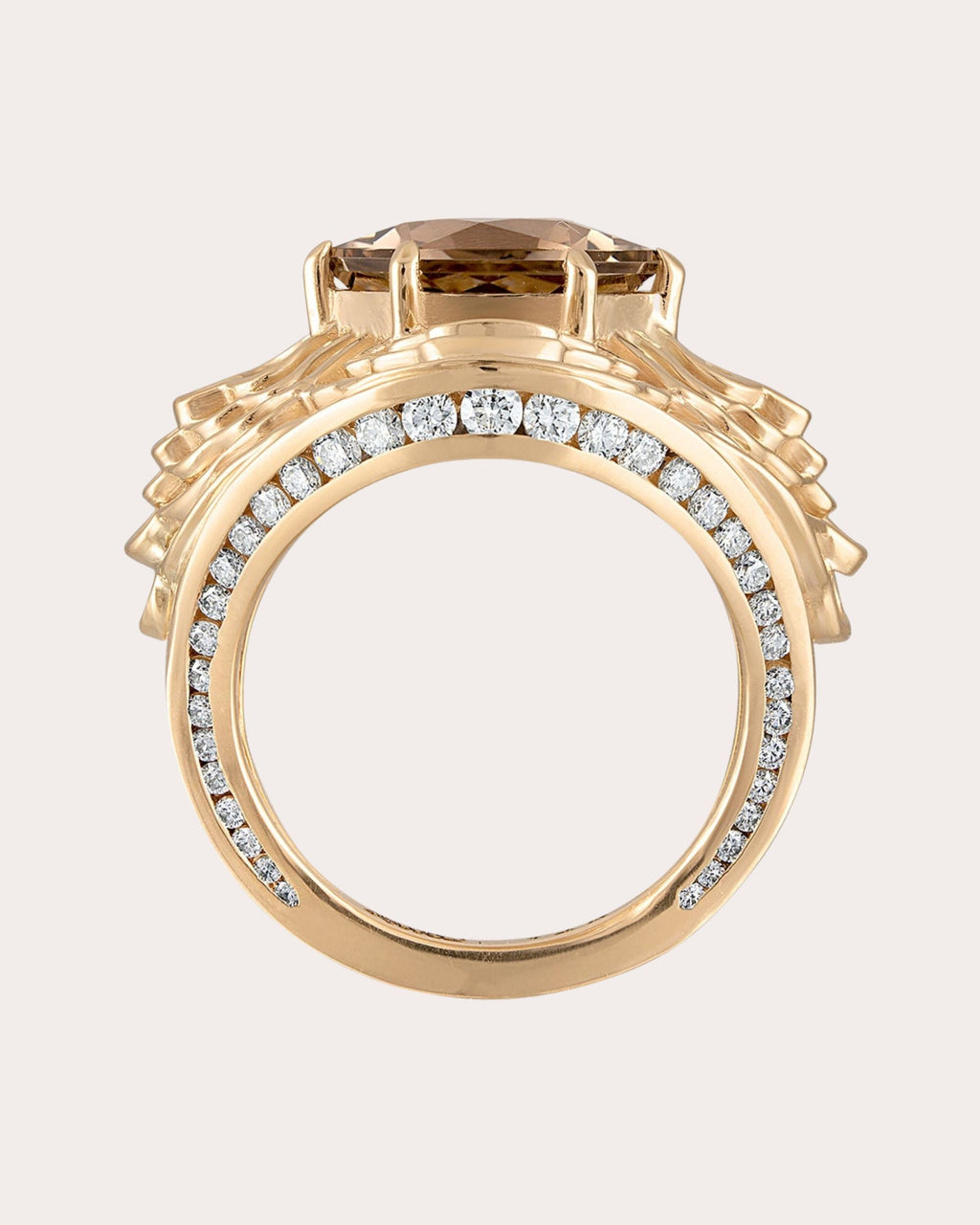200Hz Frequency 14K Gold Smoky Quartz and Diamond Ring
