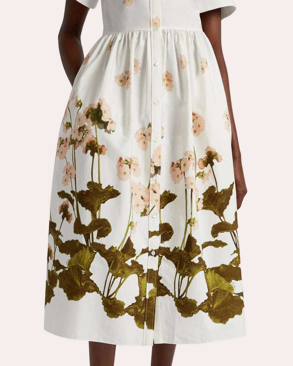 Gathered Floral-Print Cotton-Poplin Midi Shirt Dress