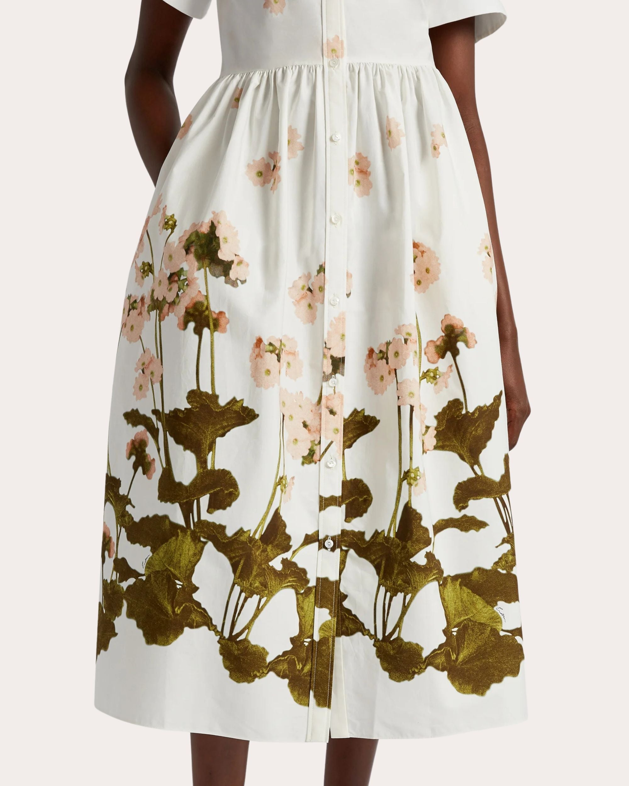 Gathered Floral-Print Cotton-Poplin Midi Shirt Dress