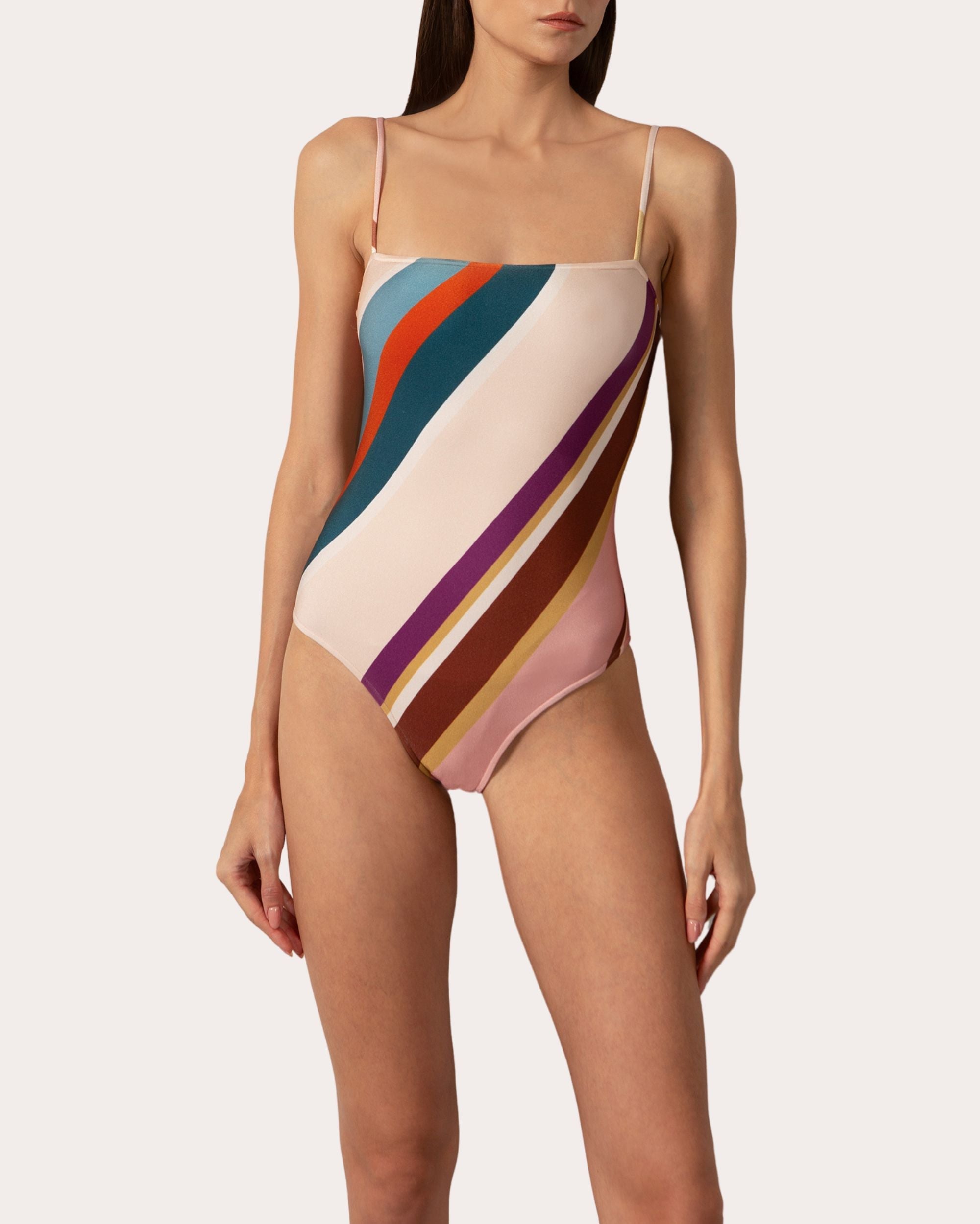 Striped Square Neck Swimsuit