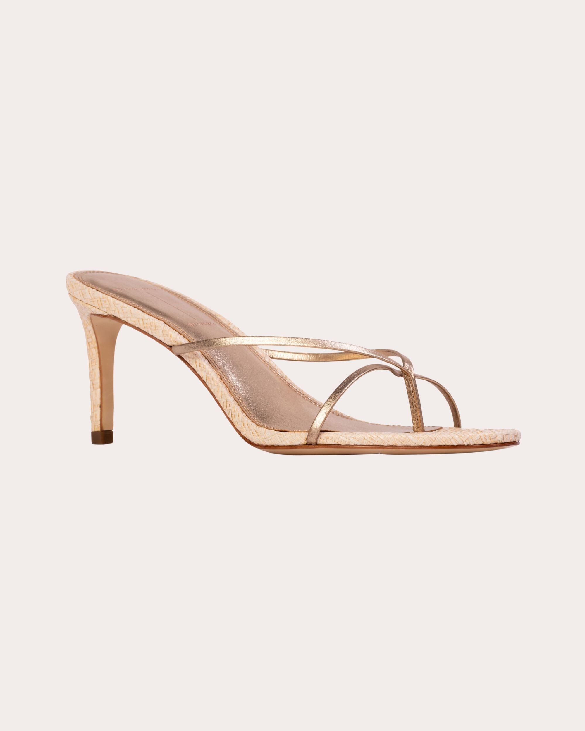 Jade 65 Metallic Leather-Trimmed Raffia Sandal
