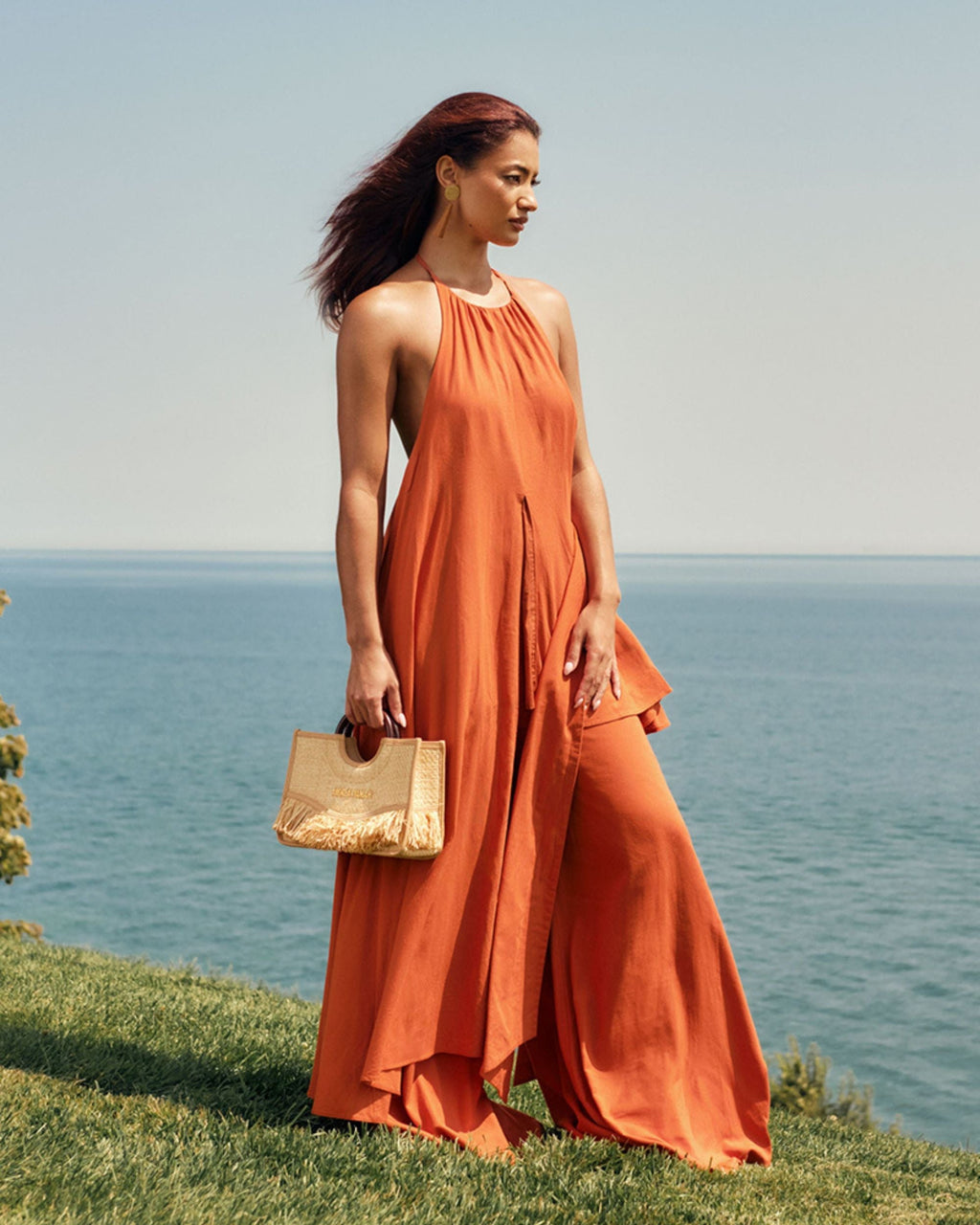 Nata Asymmetric Linen-Blend Halterneck Top