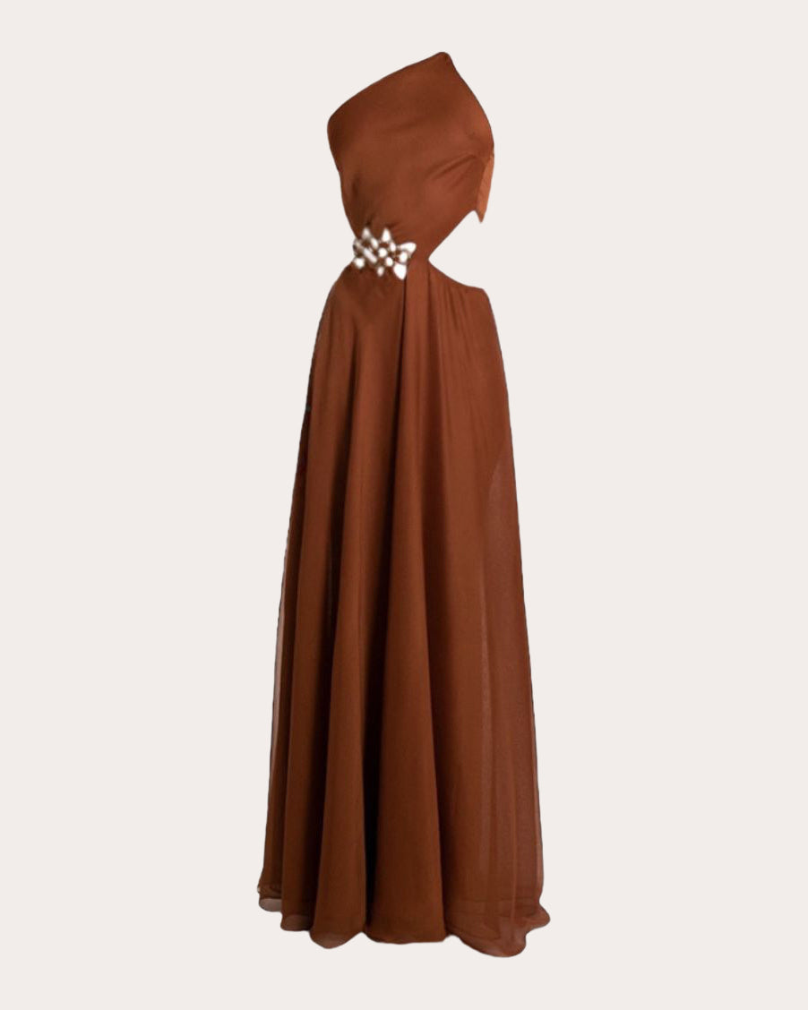Quami Embellished Silk-Chiffon Cutout Gown